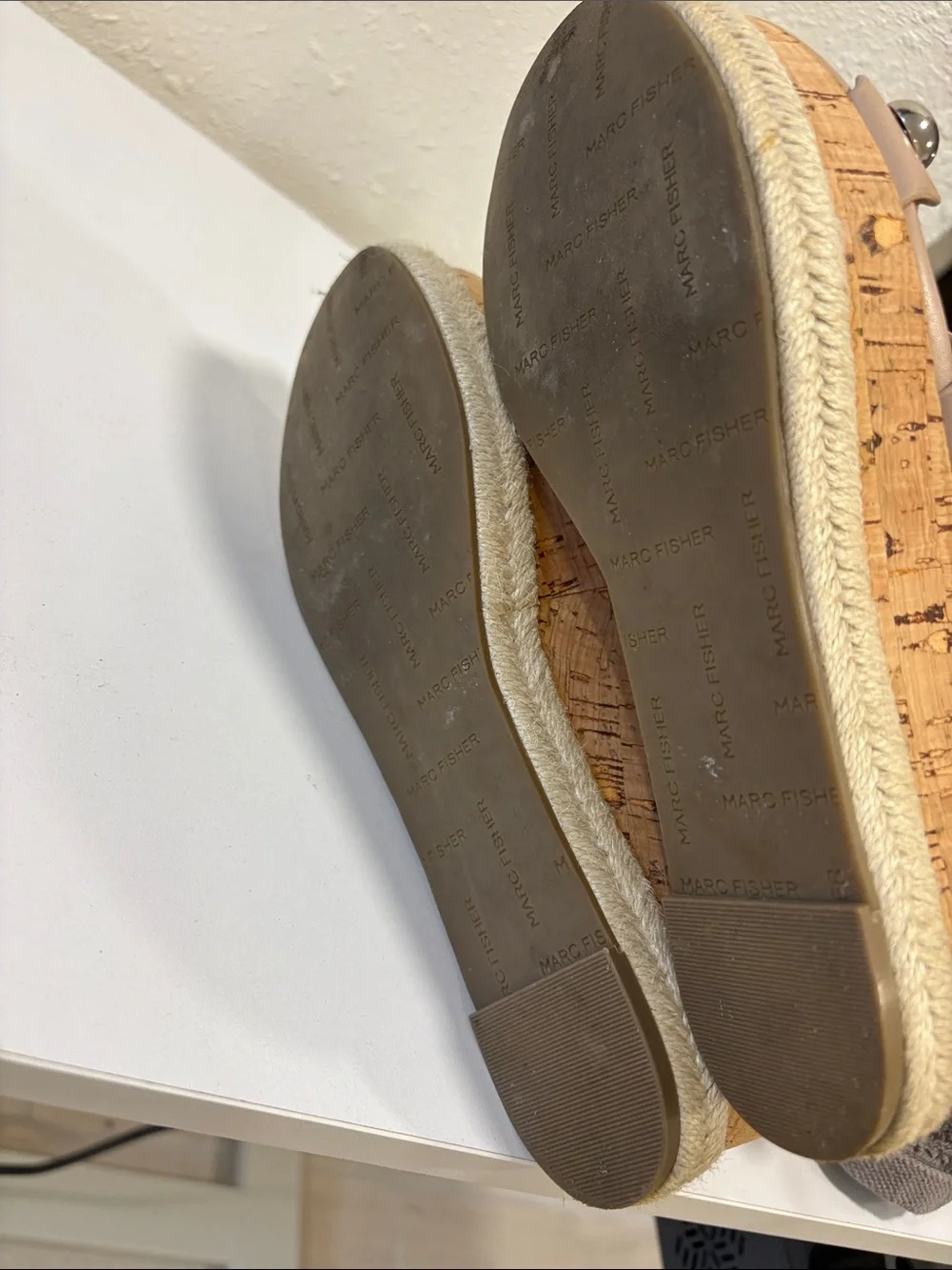 Marc Fisher Nude Tan Platform Studded Espadrille Sandals